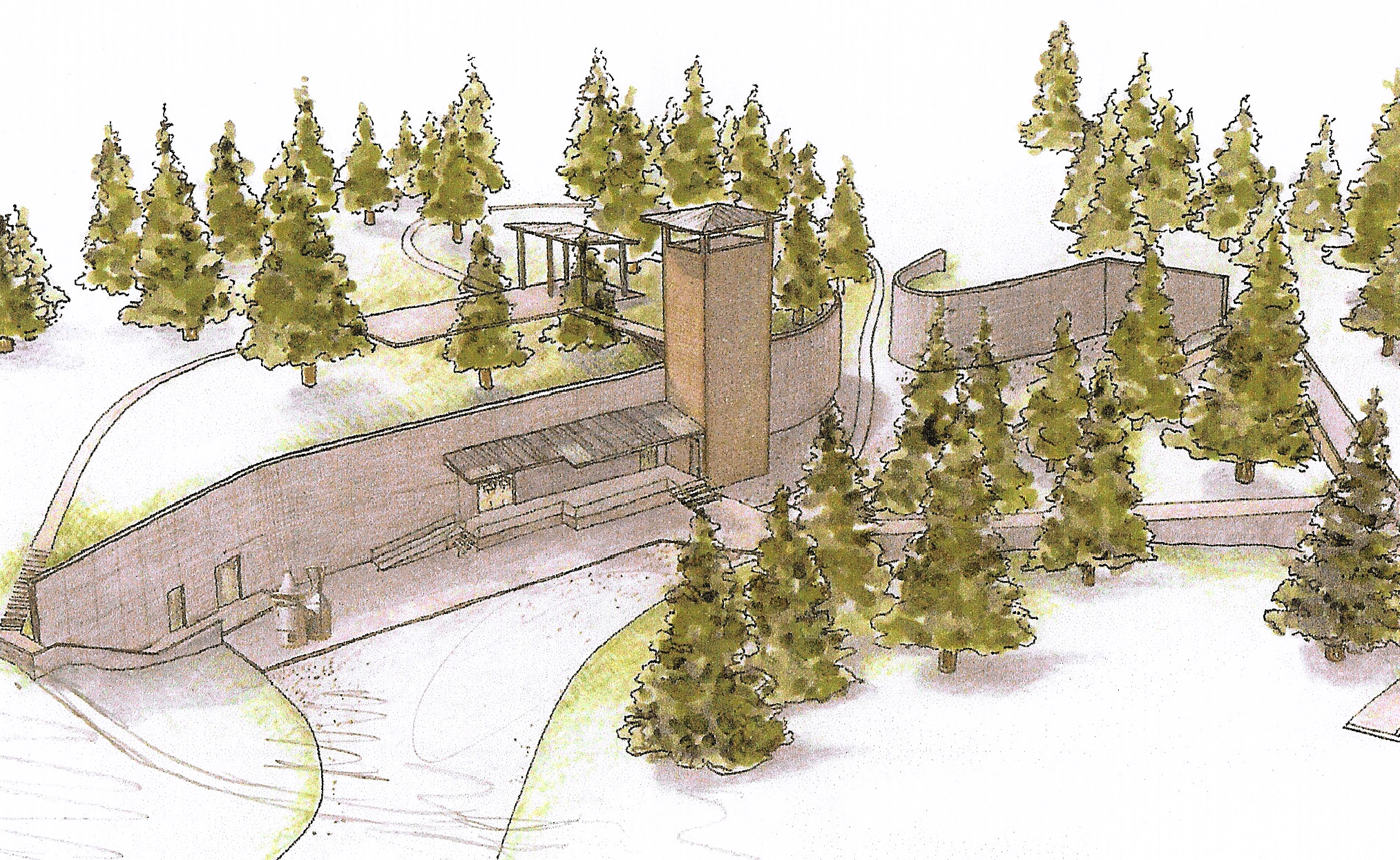 A rendering of the proposed restored Gun Site at Los Alamos
